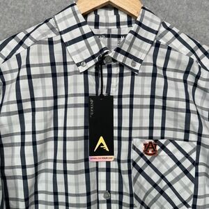 Antigua Auburn Tigers Men M Tending Plaid Button Down Shirt Navy Grey White NEW